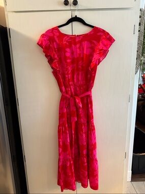 SHEIN Hot Pink Floral Ruffle Sleeve Maxi Dress